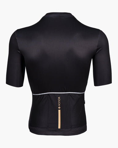 KONOK Unbound Premium Cycling Jersey , Aero and Performance Fit. In Solid Black Gold Feather