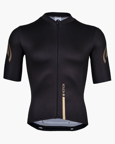 KONOK Unbound Premium Cycling Jersey , Aero and Performance Fit. In Solid Black Gold Feather