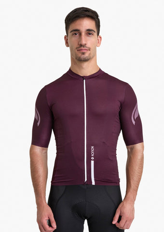 KONOK Unbound Premium Cycling Jersey , Aero and Performance Fit. In Solid Burgundy White Feather
