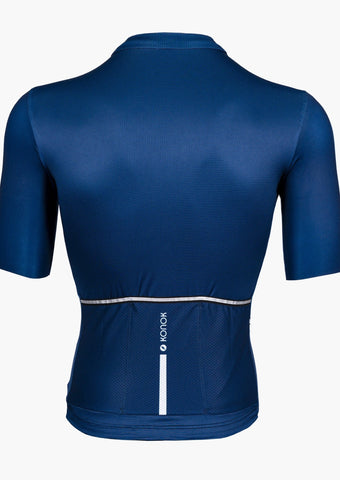 KONOK Unbound Premium Cycling Jersey , Aero and Performance Fit. In Solid Dark Blue White Feather